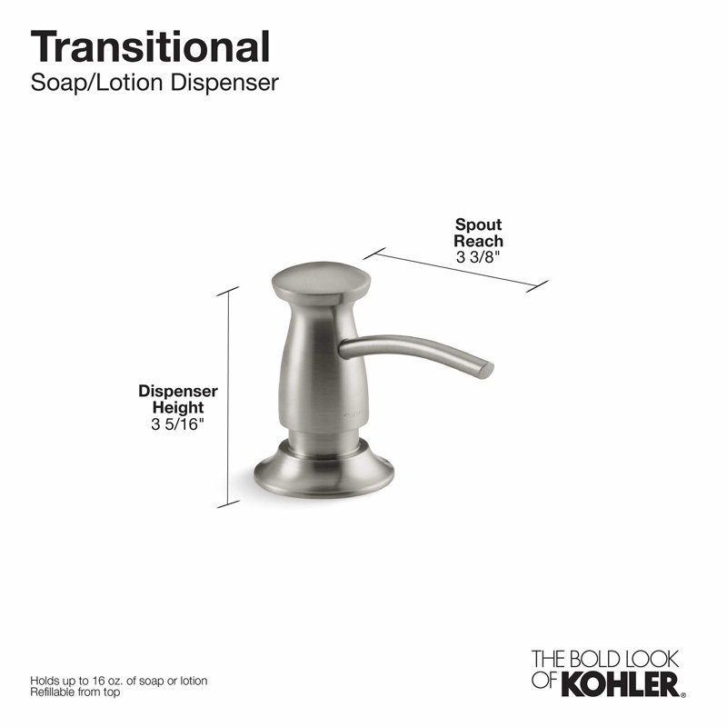 K1893CCP,VS,BN Kohler Transitional Design Soap/Lotion Dispenser & Reviews Wayfair